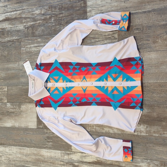 RANCH DRESS'N Fallon Taylor "Atoka" white/blue Performance rodeo shirt sz L NWT - Picture 6 of 11